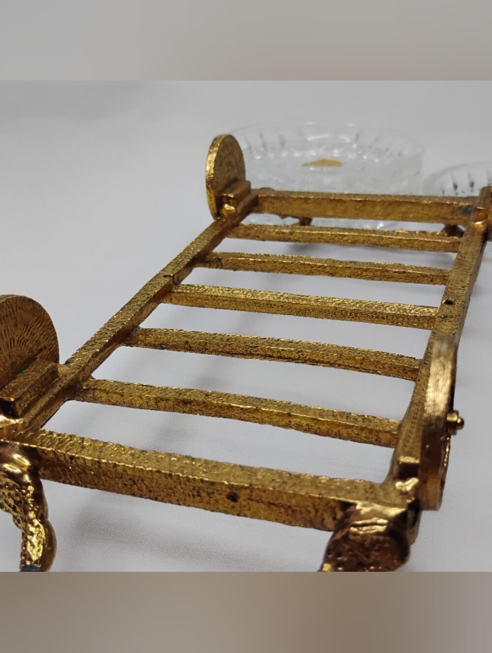 Vintage Bohemia Glass Czechoslovakian Crystal Coasters Set With Gold Plated Cart - Picture 9 of 16
